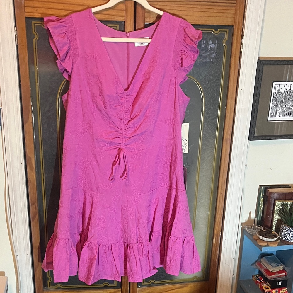 Eliza J Vibrant Pink Floral V-Neck Dress